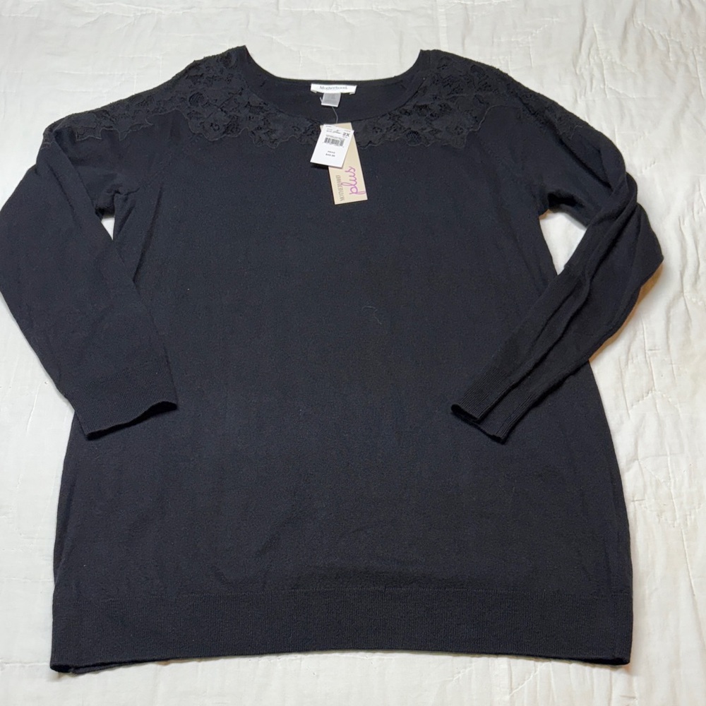 Motherhood Maternity Plus Size Black Lace‎ Yoke Long Sleeve Tunic Top 2X NWT